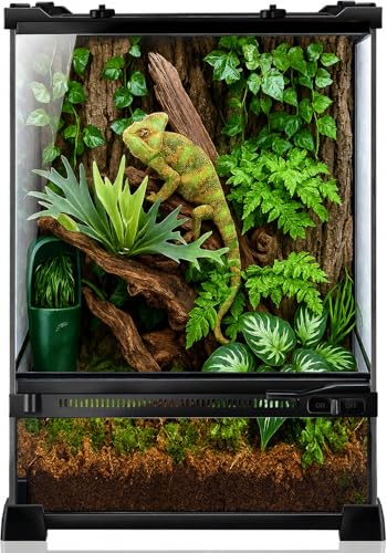 Vertical Glass Reptile Enclosure Terrarium, 10" x 10" x 14" | 6 Gallon Fully Assembly & Front Opening Habitat Tank for Crested Geckos, Tree Frogs & Small Arboreal Reptiles - size: 10" x 10" x 14"