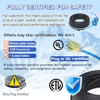 Freeze Protection Cable, 5W/FT Self-Regulating Heat Cable 12ft | Built-in thermostat activates automatically for efficient freeze protection on residential water pipes. - style: 12-feet