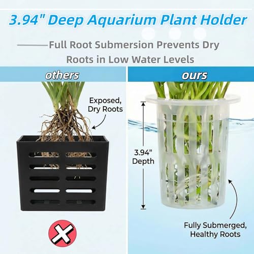 2 Pack Aquarium Plant Holder for Fish Tank with Suction Cup & Ext Hook | Upgraded Large Fish Tank Plant Holder, 0.4"-1.57" Extension Hooks Fit Rimless & Rimmed Tanks, for Aquaponic & Aquascape Decor