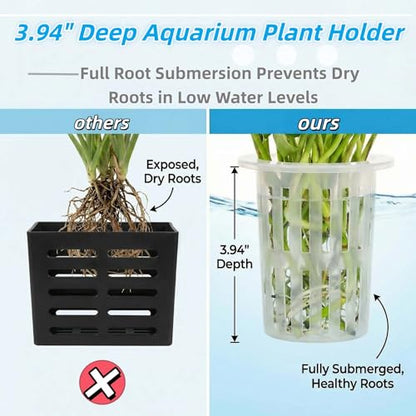 2 Pack Aquarium Plant Holder for Fish Tank with Suction Cup & Ext Hook | Upgraded Large Fish Tank Plant Holder, 0.4"-1.57" Extension Hooks Fit Rimless & Rimmed Tanks, for Aquaponic & Aquascape Decor