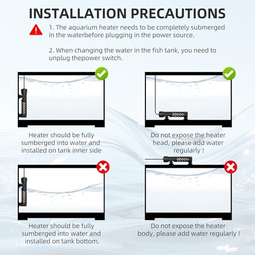FREESEA Aquarium Heater for Fish Tank: 25W Small Submersible Thermostat with Off-Water Protection & UL Certified Cord for 1-5 Gallon Fish Turtle Tanks Enthusiasts