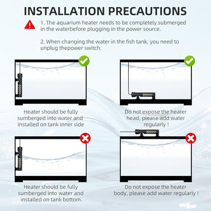 FREESEA Aquarium Heater for Fish Tank: 25W Small Submersible Thermostat with Off-Water Protection & UL Certified Cord for 1-5 Gallon Fish Turtle Tanks Enthusiasts