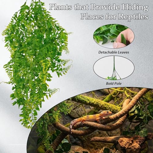 8 Pack Artificial Reptile Plants Jungle Vines for Terrarium | Bearded Dragon Tank Accessories,Artificial Hanging Climbing Plant Decorations,Snakes Geckos Lizards Chameleons