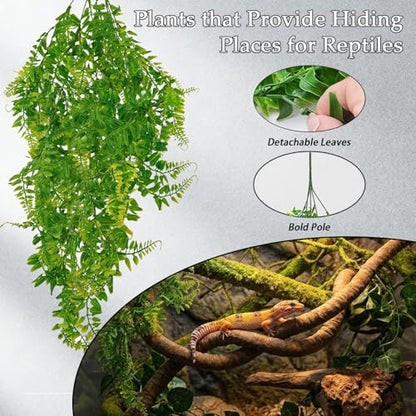 8 Pack Artificial Reptile Plants Jungle Vines for Terrarium | Bearded Dragon Tank Accessories,Artificial Hanging Climbing Plant Decorations,Snakes Geckos Lizards Chameleons