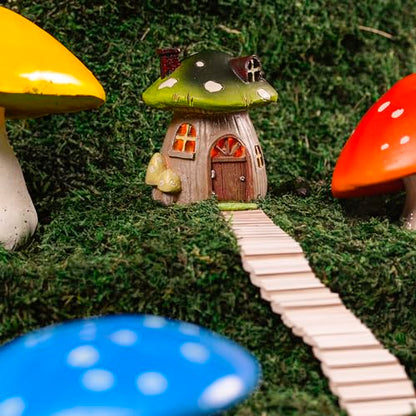 Miniature Fairy Garden Mushroom House – Resin Fairy House Statue with LED Light, Cute Mushroom Decor for Patio, Tiny Home Terrarium or Outdoor Yard Decor - Miniature Figurines and Garden Accessories