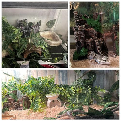 Tank Accessories for Bearded Dragon Include Resin Classical Castle Reptile Hammocks Climb Habitat Hanging Jungle Vines Flexible Leaves Climbing Decor for Chameleon Lizard Gecko Spider(6 PCS)