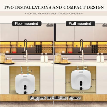 2.5 Gallon Mini Tank Water Heater Under Sink Hot Water 1500W 120V Water Heaters for RV Kitchen RV 1/2”NPT Stainless Steel Hose 3-way Fitting White - color: White, size: 2.5 gallon