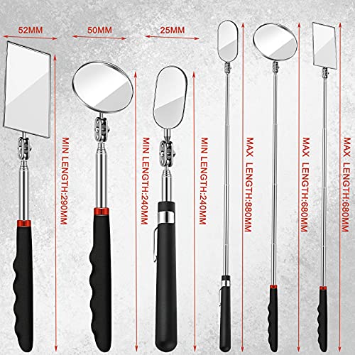 3 Pieces Telescoping Inspection Mirror Round Square Mirror Inspection Tool for Checking Vehicle, Observing Eyelashes Mouth and Other Small Parts(Oval, Square, Round Style) - style: Oval, Square, Round