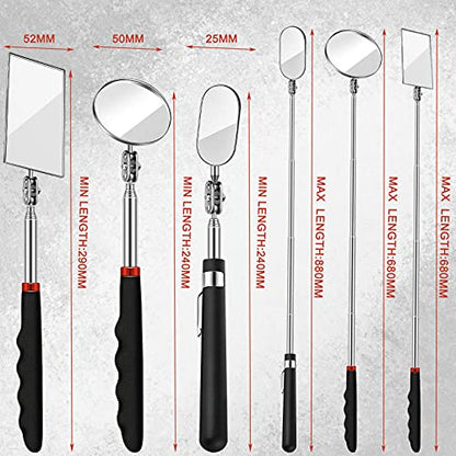 3 Pieces Telescoping Inspection Mirror Round Square Mirror Inspection Tool for Checking Vehicle, Observing Eyelashes Mouth and Other Small Parts(Oval, Square, Round Style) - style: Oval, Square, Round
