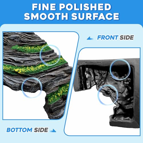 GOZILLA Reptile Hideout Cave,Turtle Tank Accessories Decor,Fish Tank Basking Platform for Bearded Dragon,Snake and Leopard Gecko.(Grey Hill-M)