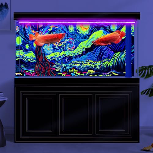 36X24IN Blacklight Vincent Van Gogh Black Light Aquarium Background, UV Fish Tank Background Art Star Oil Painting Terrarium Background with 10 EVA Double-Sided Tape - size: 36X24in/90X60cm
