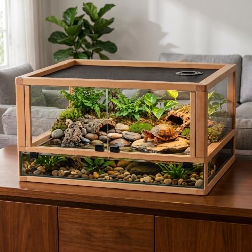 Solid Wood Reptile Tank, Stackable Front-Open Bioactive Vivarium （Beech） | Real Solid Wood, Water-Tested Pull-Out Glass Base, Bioactive Ready, Easy Cleaning, Expandable Modular Design