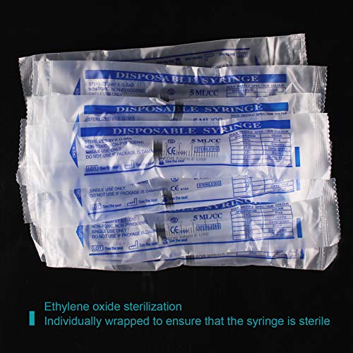 60Pack 5ml Syringe Without Needle - 5 ml Small Plastic Syringes Sterile Individually Packed with Cap for Lab Medicine Student Measuring Liquid and Pet Dog Cat Baby Feeding Oral Colostrum ( 5cc /ml )