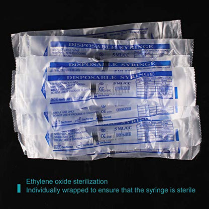 60Pack 5ml Syringe Without Needle - 5 ml Small Plastic Syringes Sterile Individually Packed with Cap for Lab Medicine Student Measuring Liquid and Pet Dog Cat Baby Feeding Oral Colostrum ( 5cc /ml )
