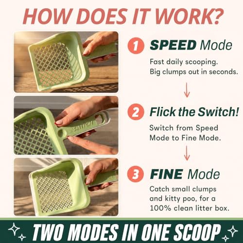 Sprinkle & Sweep: Speed Sifter Switch - Cat Litter Scooper, 2-in-1 Design: Speedy & Fine Modes, Washable Base Stand, Heavy Duty Pet Waste Removal Tool