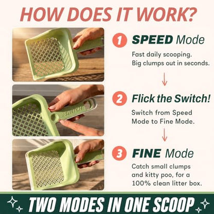 Sprinkle & Sweep: Speed Sifter Switch - Cat Litter Scooper, 2-in-1 Design: Speedy & Fine Modes, Washable Base Stand, Heavy Duty Pet Waste Removal Tool