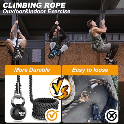 Climbing Rope Gym Workout - 1.5 Inch Dia 10FT 15FT 20FT 25FT 30FT 35FT 40FT 50FT Heavy Duty Work Out Rope Exercise Climbing Ropes for Adults Kids Fitness & Strength Training Outdoor & Indoor - Black - style: 1.5 Inch-15ft