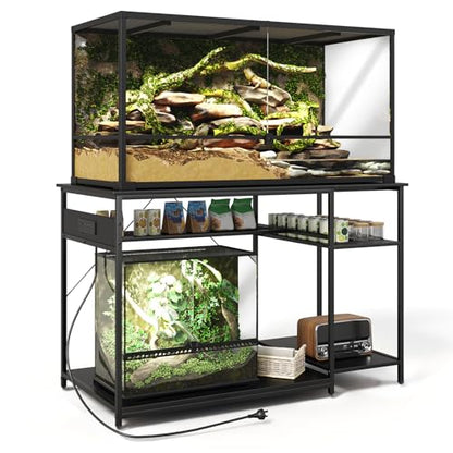 120 Gallon Fish Tank Stand with Power Outlets, Heavy Duty Large Aquarium Stand with Light, Double Reptile Tank Turtle Terrariums Table for Fish Tank Accessories Storage,1100LBS Capacity - color: Black