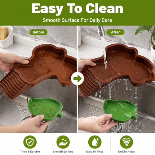 3 Pcs Aquatic & Terrestrial Reptiles Bathing Pool Set, Turtle Water Bowl | Tortoise Water Dish with Removable Ramp and 2 Pcs Feeding Dish - color: Dark Brown【1 x Water Dish, 2 x Feeding Dish】
