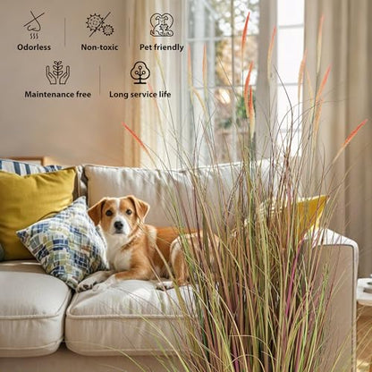 4ft 2-Pack Artificial Cattail Reed Grass, 47.2’’ Fake Indoor Outdoor Plants | Artificial Onion Grass Floor Plant, Home Office Wedding Decorative Potted Plants, Housewarming Gift, Pink - size: 4FT