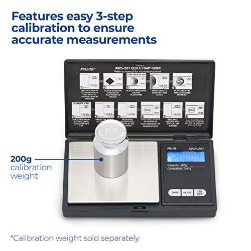 American Weigh Scales AWS Series Digital Pocket Weight Scale LCD Screen Accurately Measures 200g x 0.01g, (Black), AWS-201-BLK - color: Black, size: 200g x 0.01g