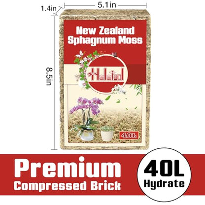 Halatool Premium New Zealand Sphagnum Moss, 500g (40L When Hydrated) | Long Fiber, Retain Moisture, Moss for Orchid Repotting, Succulents, Sarracenia, Potted Plants, Gardening & Reptiles - size: 40L