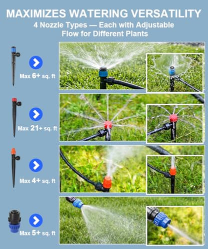 40FT Main tube1/2 Drip Irrigation System Kit with 40 Adjustable Nozzles | All Quick-connect, PE UV-Resistant 2X Lifespan of PVC, Easy Connect, 40FT 1/2" Main tube+ 197FT 1/4" Tube, 4 Nozzle Types - size: 40 Nozzles+ 40FT+197FT All Quick-connect