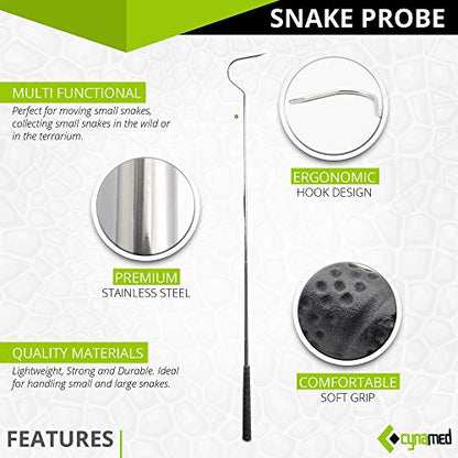 Cynamed Professional Stainless Steel Probe Snake Hook Reptile Catcher Stick Rattlesnake Grabber Pick-up Handling Tool