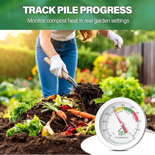 Compost Thermometer 20 Inch – Stainless Steel Soil Temperature Gauge with 2 Inch Dial – Long Probe Thermometer for Garden, Backyard, and Home Composting
