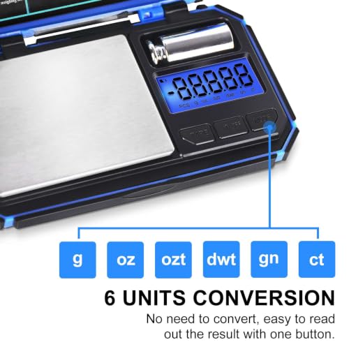 Fuzion Digital Pocket Scale, TU-X 200g/0.01g Gram Scale with 6 Units for Personal Hobbies, Small Scale for Food Ounces and Grams, Measuring Jewelry, Herb, Powder - color: Blue