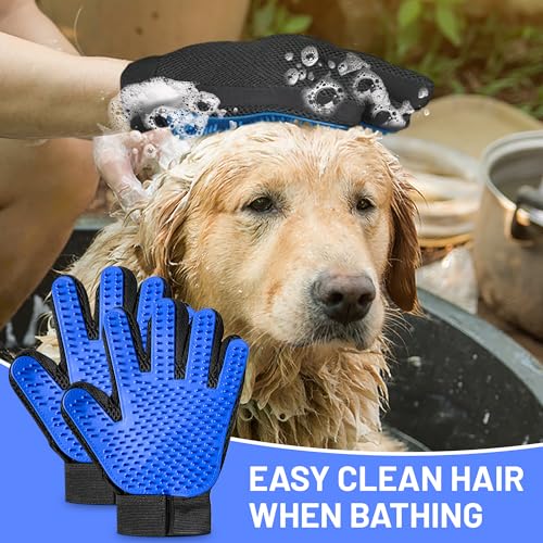 Upgrade Pet Grooming Gloves, Grooming Gloves for Dogs, Cats, Rabbits & Horses with Long and Short Hair, Efficient Pets Hair Remover Mittens - 1 Pair (Blue) - color: Blue