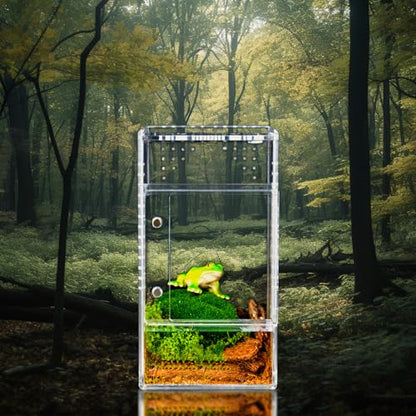 3x3x6 Acrylic Jumping Spider Enclosure - Pre-Assembled Habitat | Crystal-clear acrylic 360 view, top & side vents, front-opening door, upgraded handle, ideal for jumping spiders & mini pets - size: 3"3"6"
