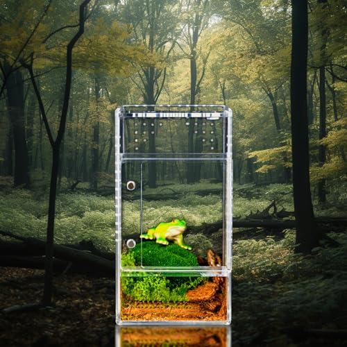 3x3x6 Acrylic Jumping Spider Enclosure - Pre-Assembled Habitat | Crystal-clear acrylic 360 view, top & side vents, front-opening door, upgraded handle, ideal for jumping spiders & mini pets - size: 3"3"6"