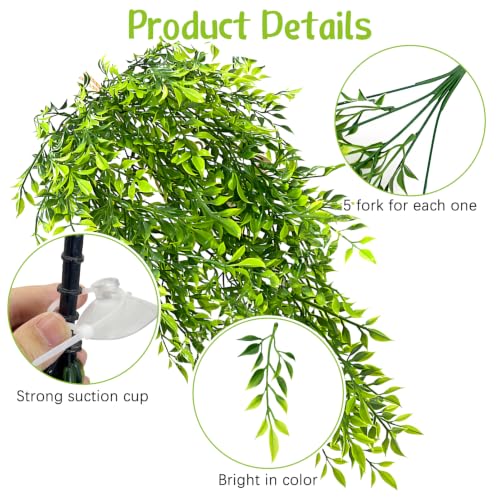 Hamiledyi Reptile Plants Hanging Terrarium Plants 2 Pack Fake Artificial Leaves with Suction Cup for Snake, Lizard, Chameleon (Bamboo Leaf) - color: 2 Pcs 29.9 Inches Green Reptile Plants