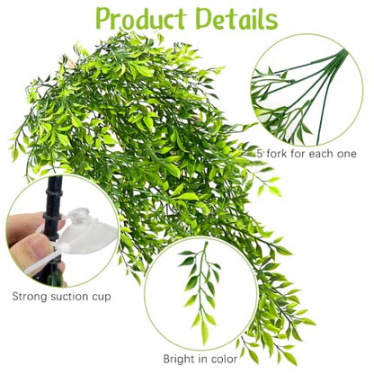 Hamiledyi Reptile Plants Hanging Terrarium Plants 2 Pack Fake Artificial Leaves with Suction Cup for Snake, Lizard, Chameleon (Bamboo Leaf) - color: 2 Pcs 29.9 Inches Green Reptile Plants