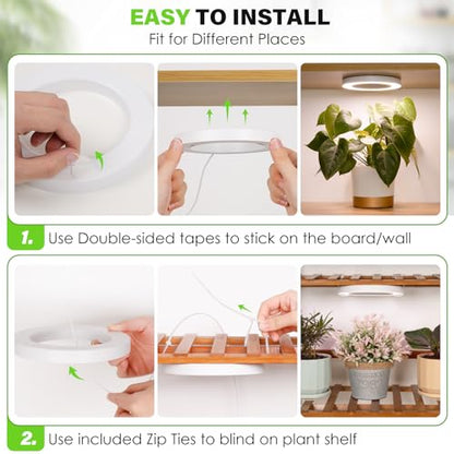 LORDEM 6.3” Ceiling Grow Lamp for Indoor Plants, 216 LEDs Full Spectrum Halo Plant Light, Under Cabinet Grow Lights with 4/8/12H Auto Timer, 3 Switch Modes, 4 Dimmable Brightness Levels, Tri Head - color: Triple Light--White