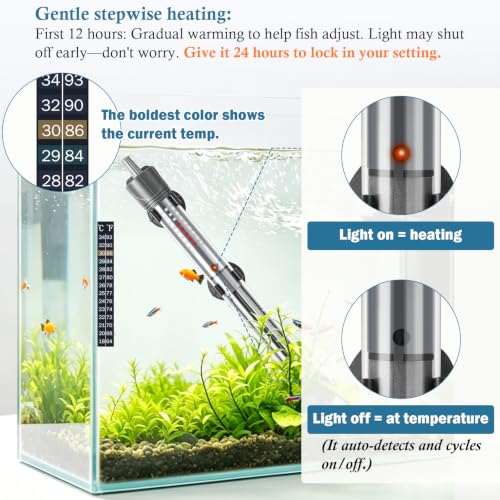 HITOP 300W Adjustable Aquarium Heater, Submersible Fish Tank Heater Thermostat with Suction Cups for 45-65Gal - size: 10.4in-300w