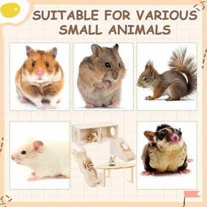 BreezeHug 4 Pcs Hamster Cage Accessories Hamster Platform Hideout Wooden Tunnel Ladder Playhouse Game Climbing Toy with Platform for Pets Dwarf Syrian Mice Degus Gerbils Squirrel(Peek) - style: Peek