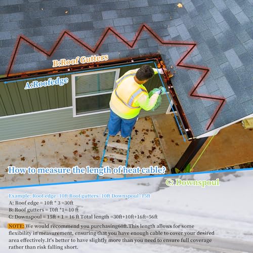 Kingdder 24 Ft (6FT~48FT) Heat Tape for Water Pipes Thermostat Self Regulating Heating Cable with Power Indicator Plug Built-in, Heavy Duty Heating Cable for Pipe Freeze Protection, 120V 8W/ft - size: 24 Ft