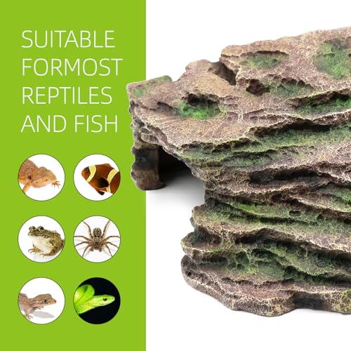 Large Reptile Hide Shale Scape Step Ledge, Reptile Cave Hideout, Bearded Dragons Accessories, Basking Rocks for Bearded Dragons - style: Large-11.8 * 9.8 * 5.3