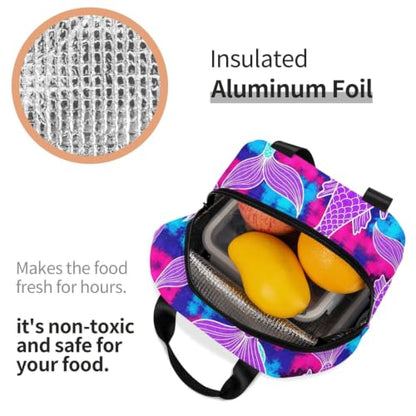 Men Mermaid Tail Print Insulated Lunch Box Thermal | Mermaid Tail Purple, Oxford Leakproof Cooler Bag, Adjustable Shoulder Strap for Camping & Office - color: Pattern (847)