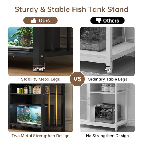 55-75 Gallon Fish Tank Stand with Power Outlet & Adjustable Shelf, Heavy Duty Aquarium Stand with Cabinet Storage for Fish Tank, Turtle Tank, Reptile Terrarium, 1000LBS Capacity, Black - color: Black