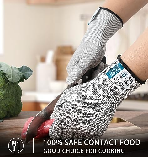 JDL Large Grey Cut Resistant Gloves with Touch Screen, Food Grade, ANSI A5, 3D Stretch Fit, Firm Grip, Suitable for Oyster Shucking, Meat Slicing, Kitchen Protection - color: Grey, size: Large