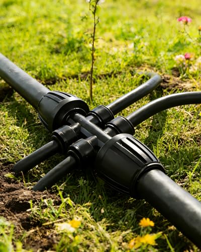 1/4" Drip Irrigation Tubing with 6" Emitter Spacing, (100 Ft Roll) Hydroponics Dripline, 1/4" Drip Irrigation Fittings Included, Built-in 0.5 GPH Dripper, Drip Line for Irrigation System (Black) - size: 100FT