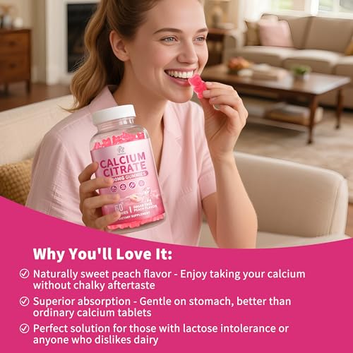 Pure Calcium Citrate 1200 mg Gummies for Adults Kids, High Absorption Calcium Supplements for Women & Men, Sugar Free, Non-GMO, Gluten Free, Supports Bone,Teeth,Muscle & Immune - Peach Flavor, 2 pack. - size: 60 Count (Pack of 2)