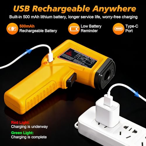 FKM Rechargeable Infrared Thermometer Gun,13-Point Laser-High Precision | -58°F~1472°F Non-Contact Laser Thermometer Gun,Digital IR Temperature Gun for Cooking,Griddle,Oven,HVAC,Automotive,Industrial - color: Amber