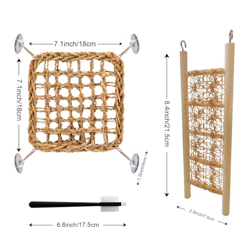 Hermit Crab Climbing Toys Set for Tank and Aquarium Decoration | Seagrass Hammock and Reptile Climbing Ladder with Small Brush, Hermit Crab Accessories for Tank and Aquarium Decoration
