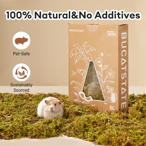 BUCATSTATE 5L Hamster Bedding, Natural Forest Moss Odor Control | Nature Hamsters Substrate Cage Accessories for Dwarf Syrian Hamsters, Mice, Gerbils (Dried Moss)