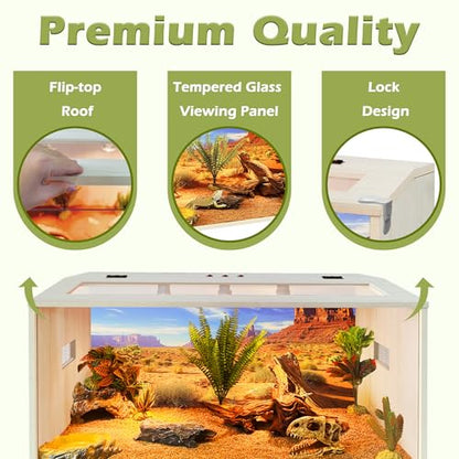 Bearded Dragon Tank, 68 Gallons Wooden Reptile Enclosure, Tempered Glass Lizard Tank, Large Bearded Dragon Habitat with Built-in Lamp Fixture for Lizard - color: Oak, size: 68 gallons