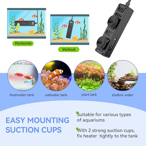 hygger Nano Submersible Aquarium Heater for 3-8 Gallon Fish Tank Betta Heater with Digital Display, Adjustable Temperature Controller 30Watt